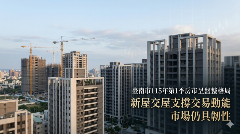 臺南市115年第1季房市呈盤整格局　新屋交屋支撐交易動能明顯挹注